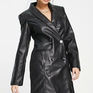NWT RIVER ISLAND Faux Leather Double Breasted Blazer Dress size 10